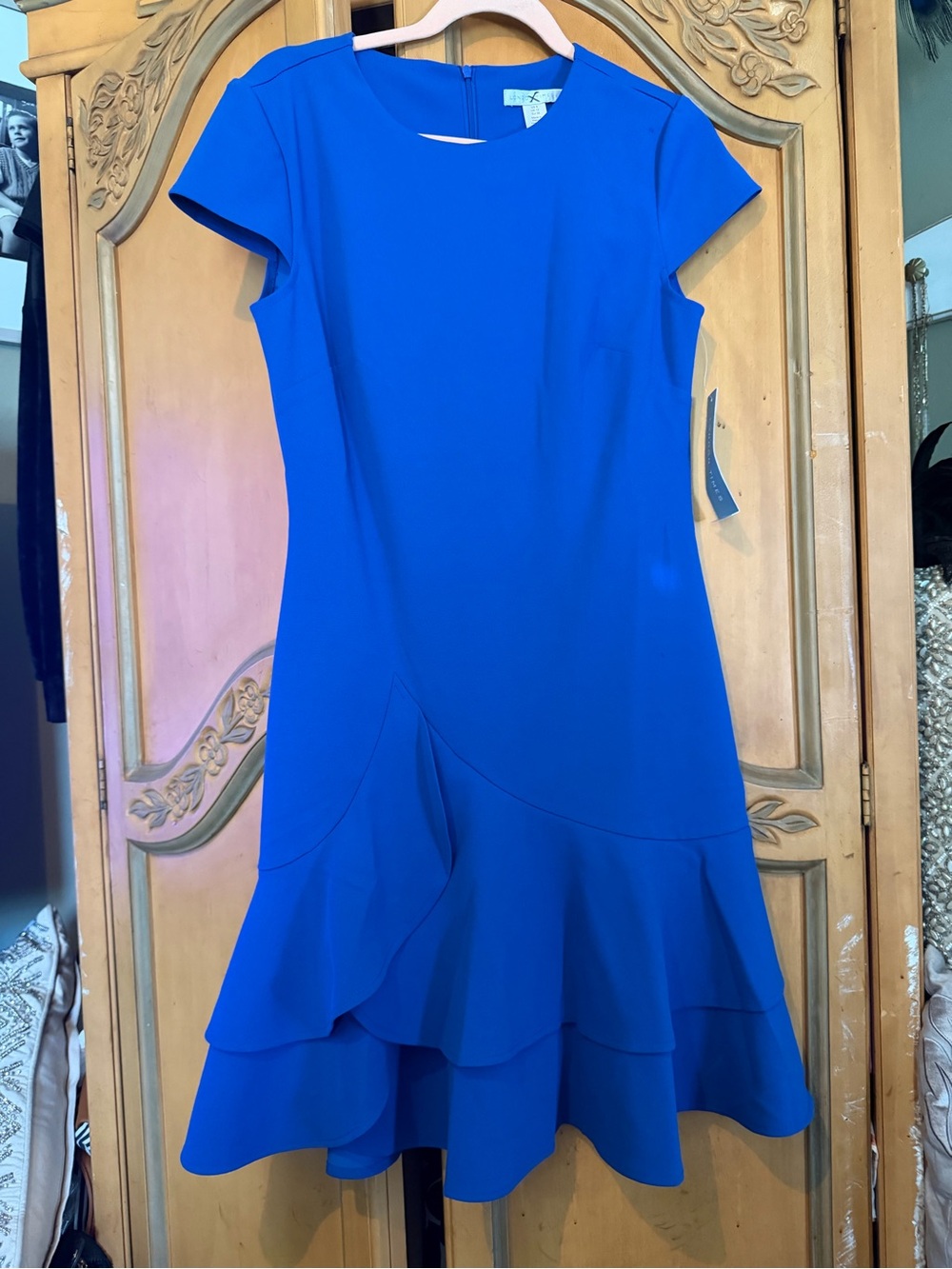 London Times Royal Blue Ruffled Hem Midi Dress - Picture 2 of 9